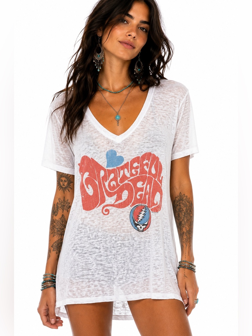Chaser Grateful Dead Burnout V Neck Tee Medium Made in USA Sheer Graphic Band